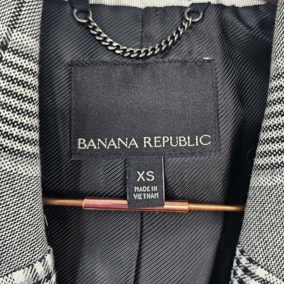 Banana Republic Womens XS Black White Glenplaid Two Button Coat - Picture 6 of 12